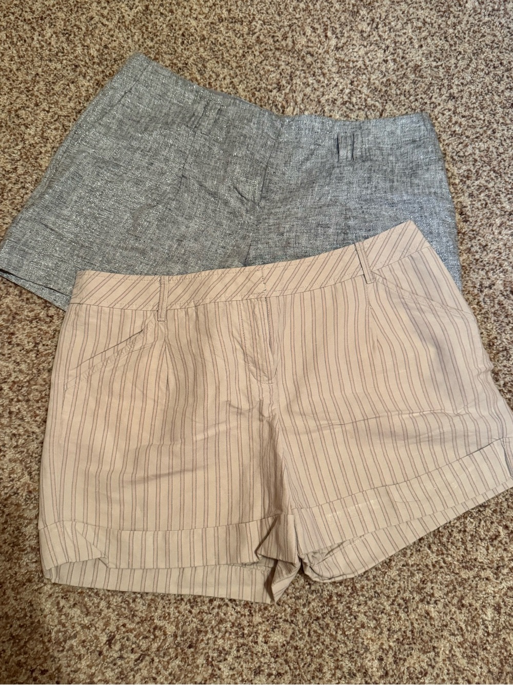 LOFT 2 pair Women’s Tan Pinstripe Shorts & black shimmer